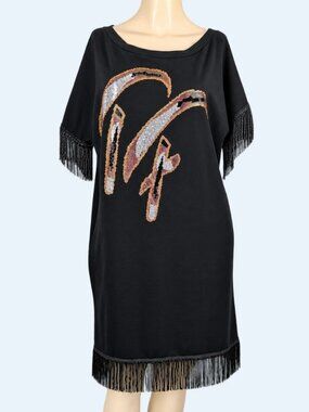 T.A.T.U. Dress Size 36 size 4 Black Embellished Fringe Flapper Art Deco